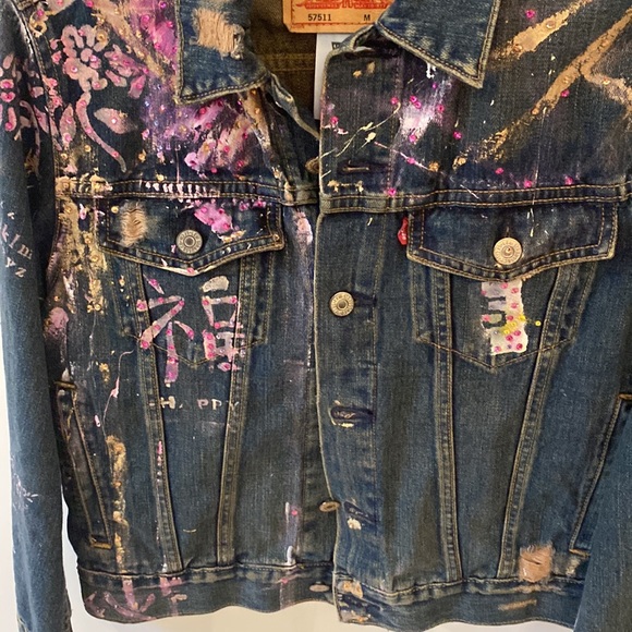 Salvatore Principe artist custom Swarovski crystal hand painted denim jacket M - Picture 3 of 10